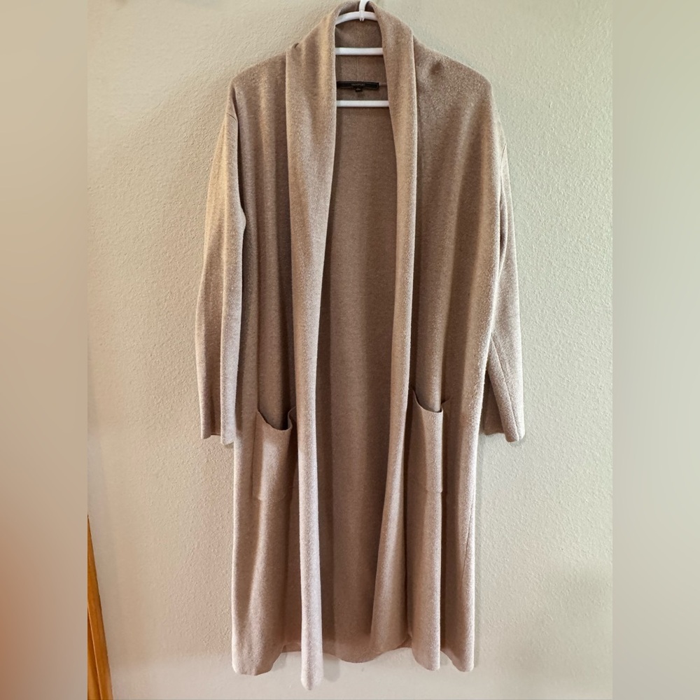 Max Sport Long Open-Front Cozy Cardigan Duster - Neutral Beige Sz Large
